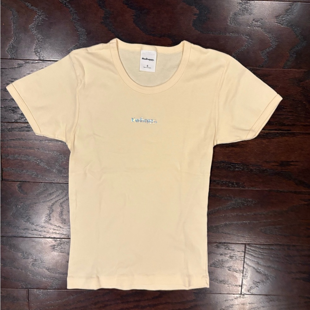 Madhappy Women’s Cream Short Sleeve Baby Tee With Sparkle Logo Size Small NWOT